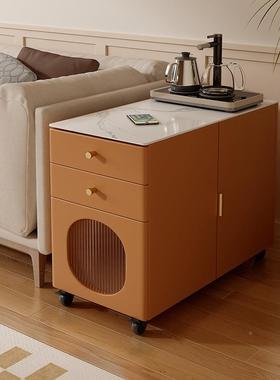 岩移动小茶沙发置几物烧边柜HRT侧边柜板边几客厅移动茶台带水家