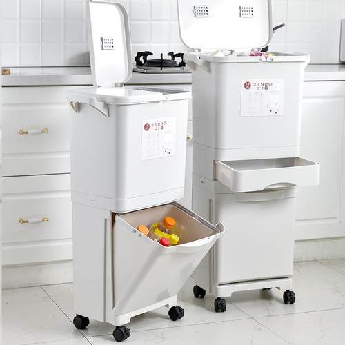 厨房垃圾桶FRR家用垃带分盖大容量双厨层干湿分离类余日式圾桶可