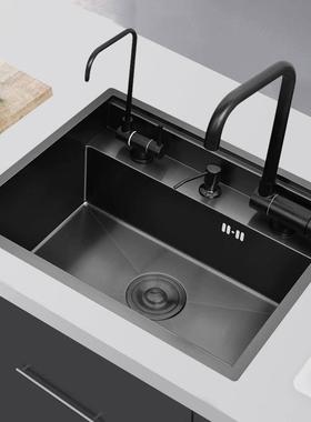 餐西GBA5532吧台隐藏岛式水槽纳米黑色30带4不锈钢水槽迷你盖板中