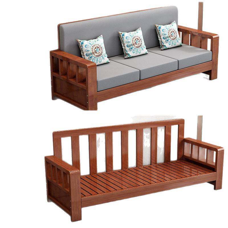 新中式实木沙发农村家用客厅小户型简约现代冬夏两用家具组合