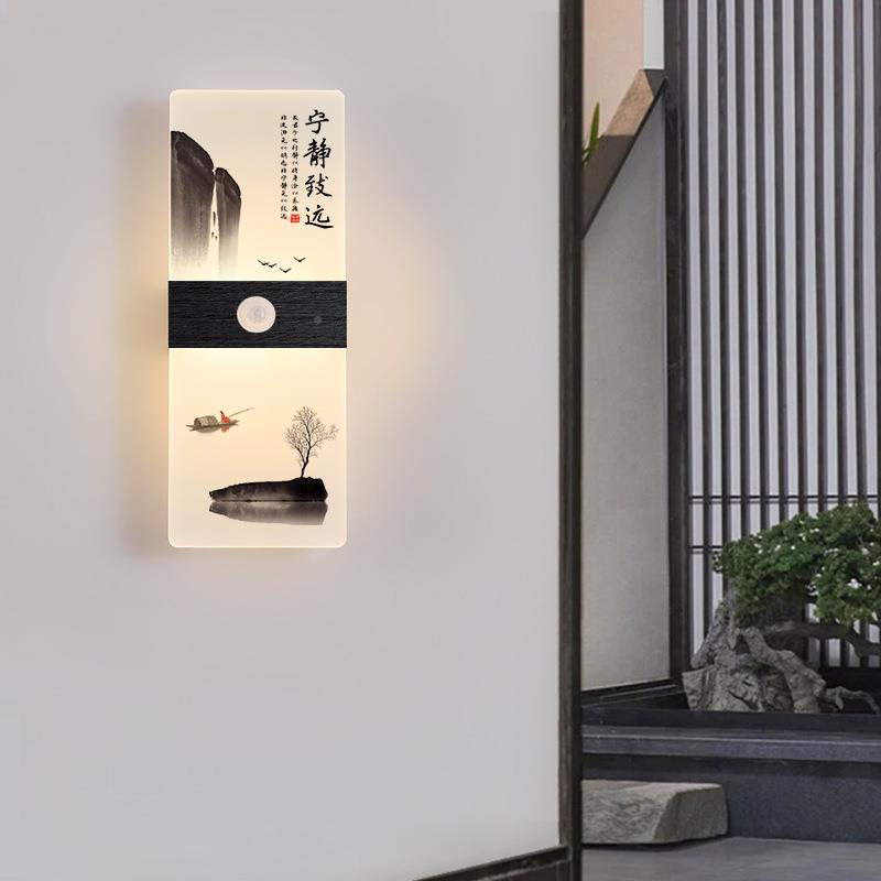 人体感应壁灯灯楼梯楼国道道创意中水60099墨画风壁画现代简约感