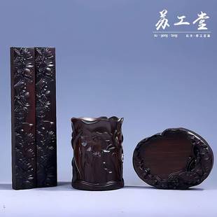 书法文房四宝套件檀木镇尺笔筒砚台锦盒包装书房装饰商务馈赠送礼