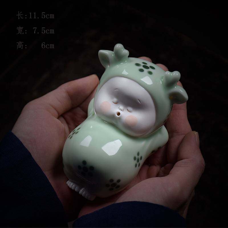 创意可爱手工一鹿平安笔架镇纸陶瓷摆件文房四宝书法毛笔笔搁茶搁