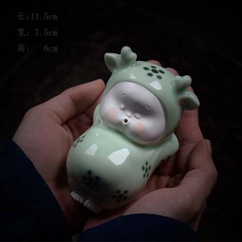 创意可爱手工一鹿平安笔架镇纸陶瓷摆件文房四宝书法毛笔笔搁茶搁