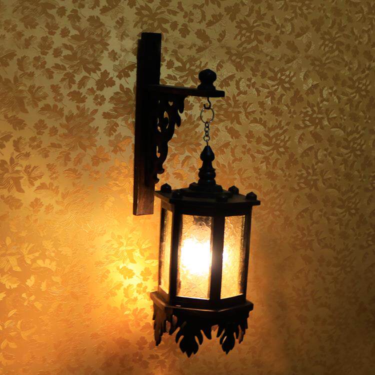 泰CSO亚国实木墙实壁吊灯东南复古木制庭玻璃吊灯酒院店装饰灯