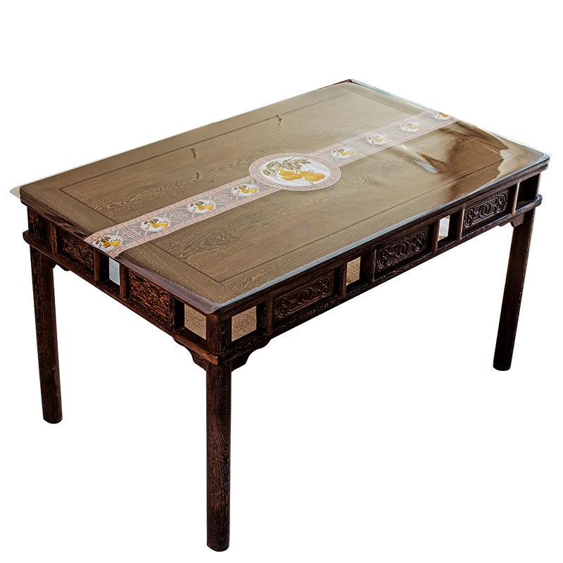 新中式餐桌垫p布vc透明软玻璃茶防几桌水绣防油免洗蕾丝430刺水晶