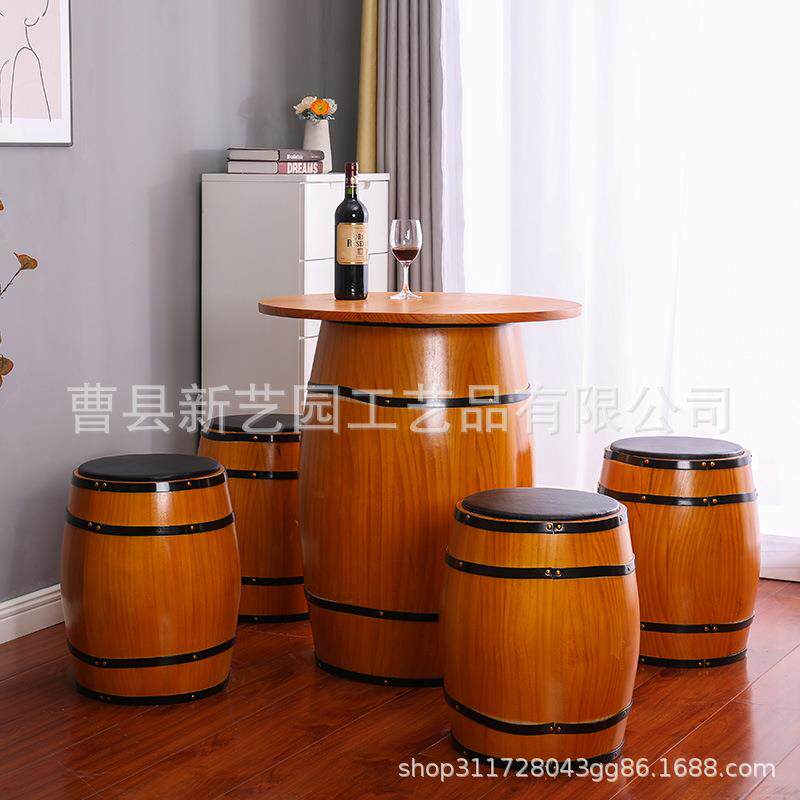 装饰橡木酒桶桌桌啤酒桶子圆形5621酒吧餐桶厅椅木桶一桌四凳实木