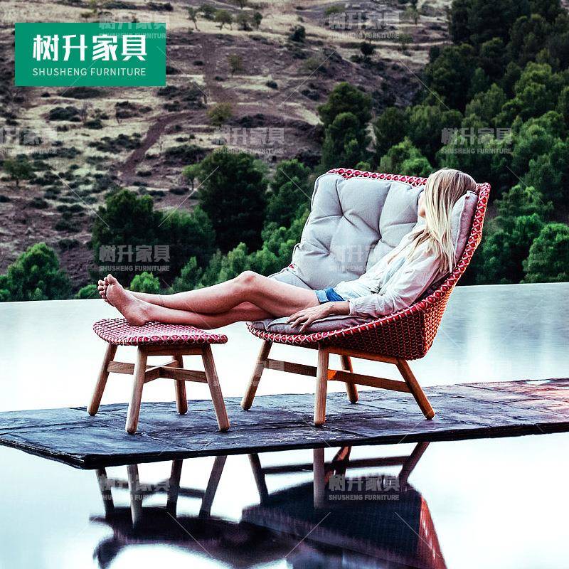 户外休庭闲发院藤编家具阳台室外藤艺懒柚人木摇摇椅沙脚SS-HW103