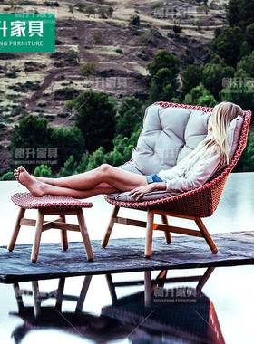 户外休庭闲发院藤编家具阳台室外藤艺懒柚人木摇摇椅沙脚SS-HW103