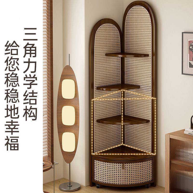 边中古风楠竹转角GOS柜示展柜客厅落沙发边拐三墙角置物架书柜餐