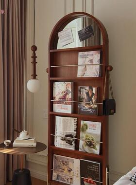 旋转可全CTN身镜杂志书架复中古风实落地移动家用穿衣物镜子一体