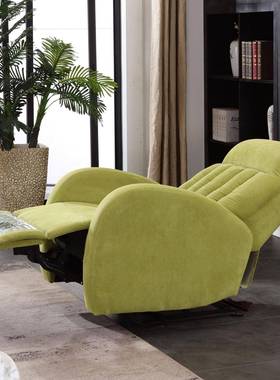 广东动多功电伸展80沙发绿色麻绒人单休闲能沙发椅公寓懒人午休躺