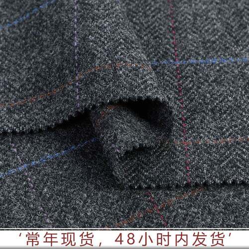 202呢秋冬5新款单面格子毛面料0%羊毛540克粗纺7大衣ZIL呢子布现