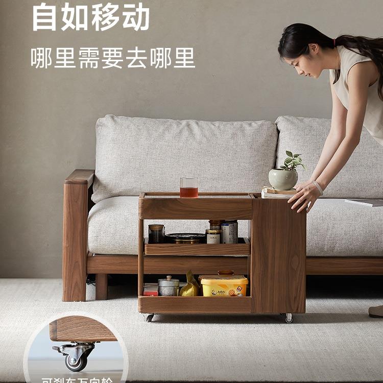 朴愫木作实木黑可胡桃木餐沙发边几移985动小车客物厅茶几茶水柜