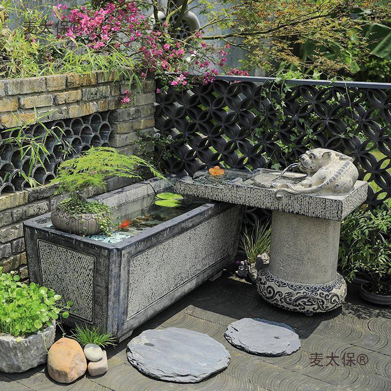 客厅户装造饰流水摆件室式内落地庭院VRJ景中鱼池喷泉水景大型麦
