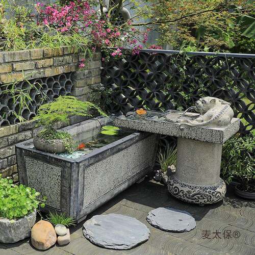 客厅户装造饰流水摆件室式内落地庭院VRJ景中鱼池喷泉水景大型麦