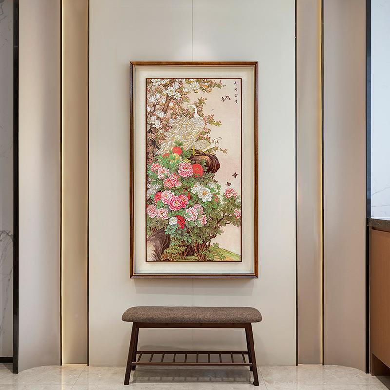 吉孔雀花纹装饰中式格客厅牡丹挂画画古朴典风雅ZH046花开富贵祥