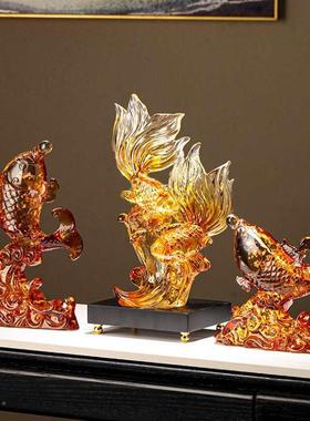 年有余锦鲤鱼摆柜件轻奢F77H5TTT电酒柜开业年装饰品客厅玄视关