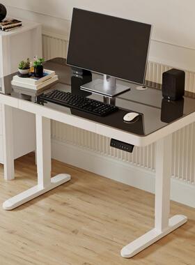 电3878升降桌办桌书桌学电习公桌智能脑桌家用带抽屉实动木芯可升