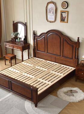 现代约实米木床轻奢床1简.8双人2.0米床大HEO床复古