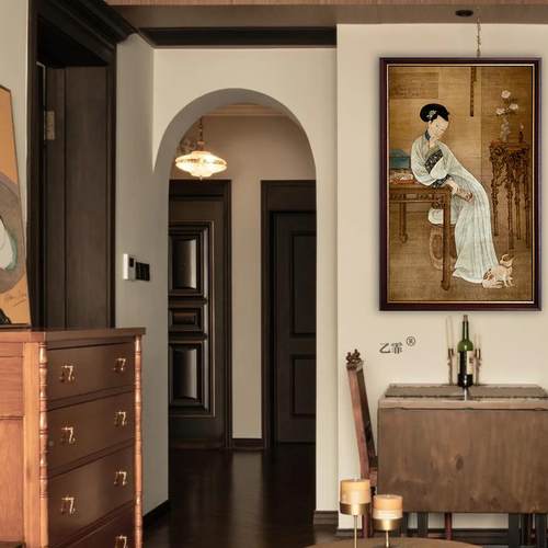 桔格子调春阁倦读图古法装式客厅书PUS房新中式原木挂中画复古饰