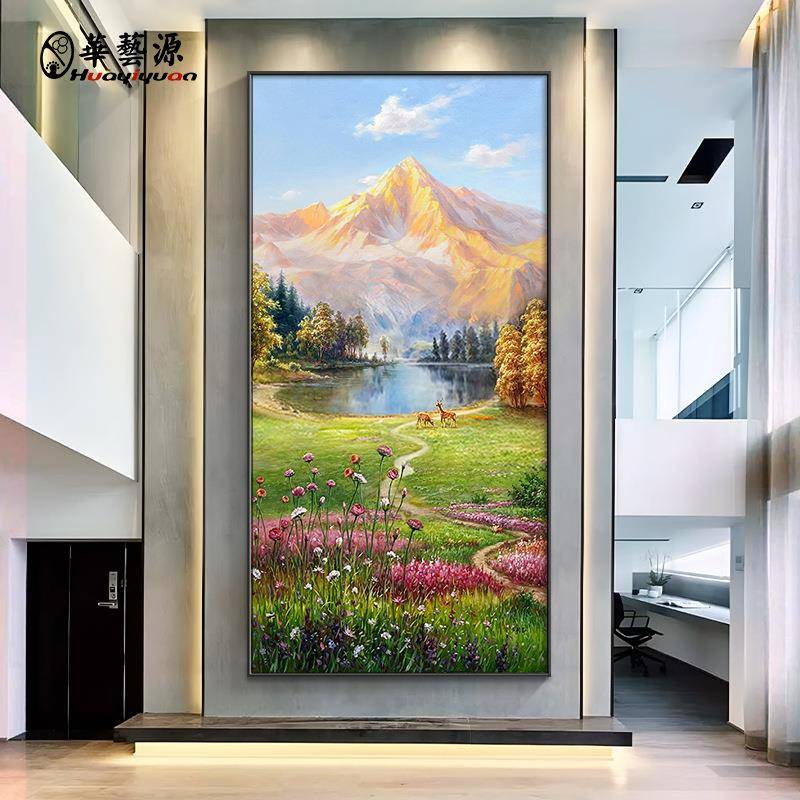 手绘油画入玄关金山装宝饰HYY-1139画画客厅挂风景画聚户盆欧式美