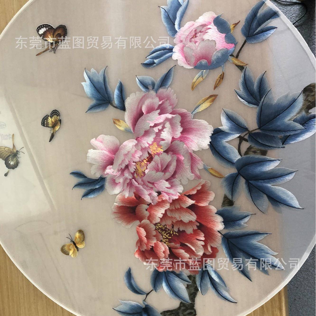 蝴现无品牌/货苏双面绣前程似锦用牡丹蝶客厅书房玄关屏风画酒店