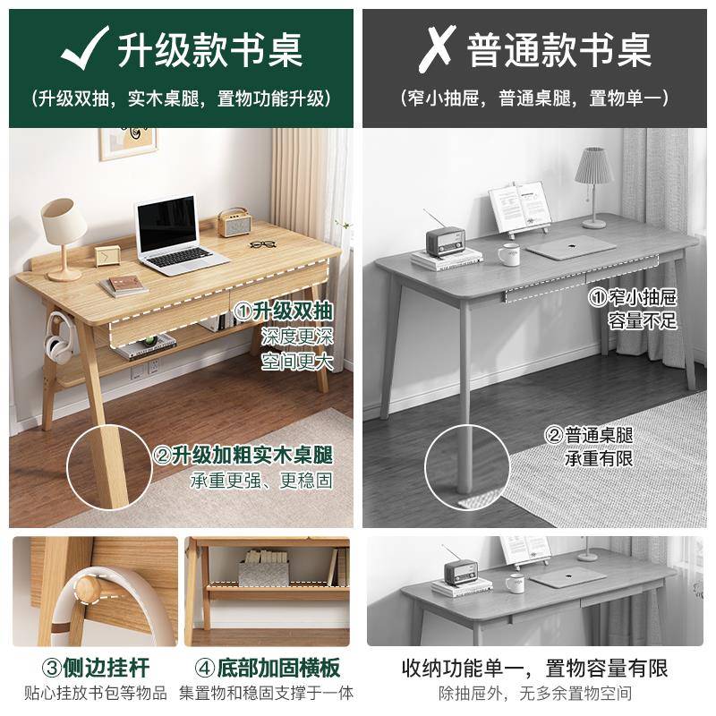 书桌学家成人用实木腿墙边小窄MRP桌简约学习桌子生室电脑卧桌写