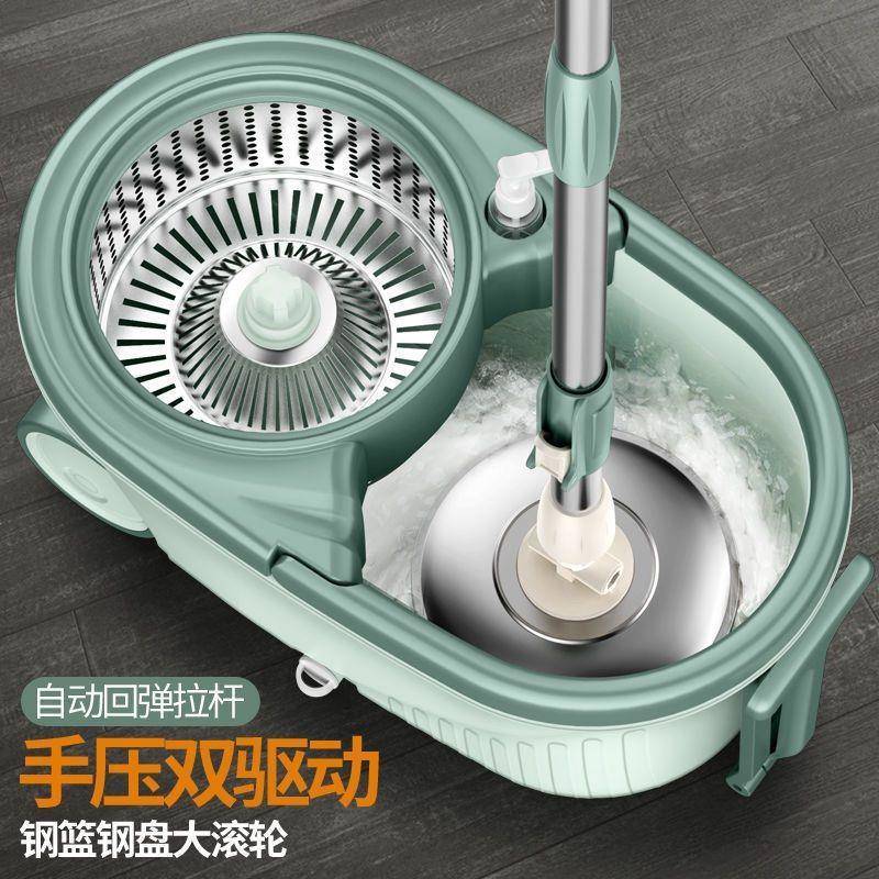 加旋厚带轮双驱动拖免把桶转不锈钢甩墩布家用204拖布手干洗干湿