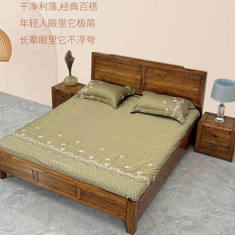 老榆全木实222333木双人排床婚床室家具主卧床简卧易床纯实木骨架