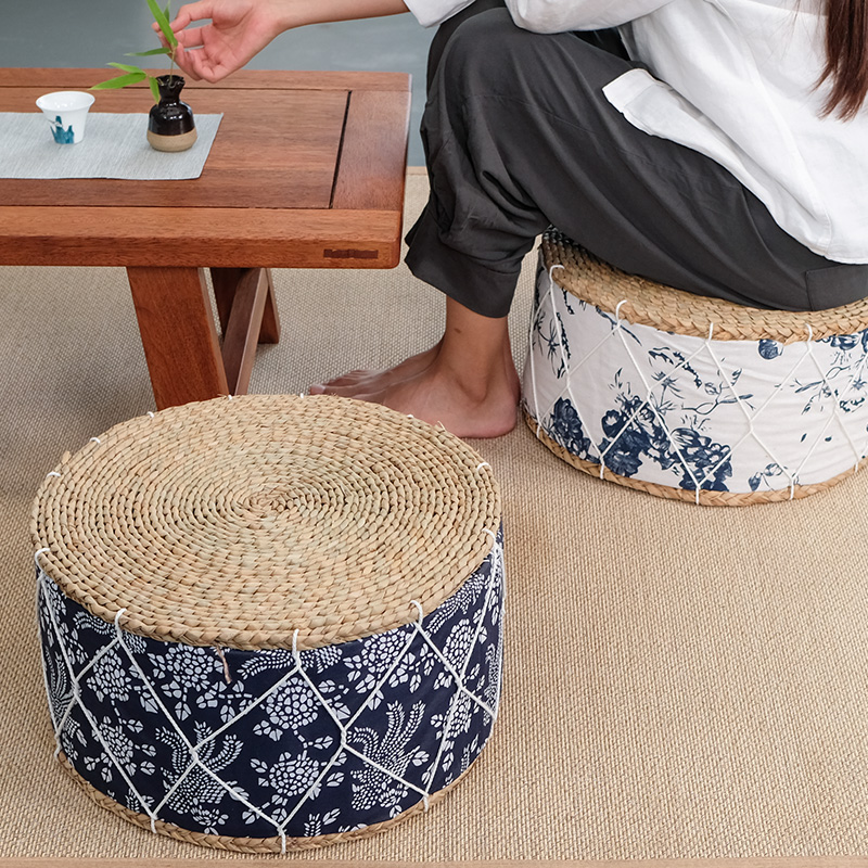 小矮凳家用藤草编布艺沙发凳茶几坐墩子创意宝宝防滑客厅圆凳