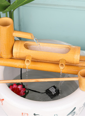 竹子流水器循环别墅庭院客厅造景招财摆件陶瓷石槽鱼缸加湿过滤