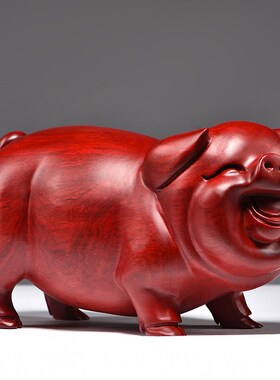 红花梨木雕猪摆件十二生肖实木动物客厅家居桌面装饰品红木工艺品