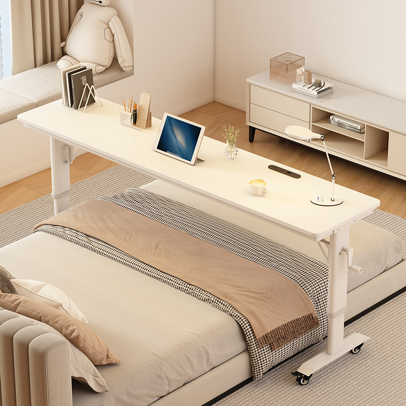 跨床桌床边桌长条桌靠墙手摇可升降移动实木电脑桌懒人书桌窄桌