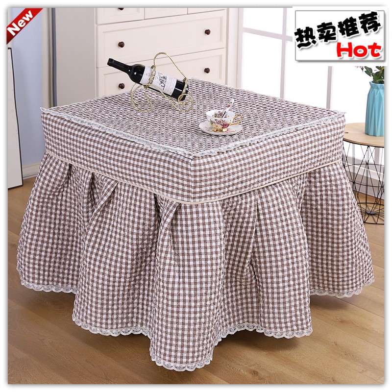 新款电炉罩烤火罩田园麻将机桌小清新格子正方形茶几桌罩暖炉罩