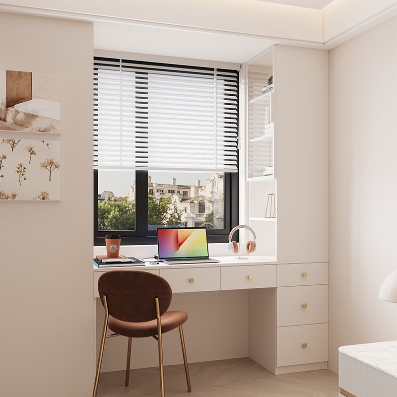 实木飘窗书桌书架一体卧室学习桌小户型家用电脑桌书柜写字台