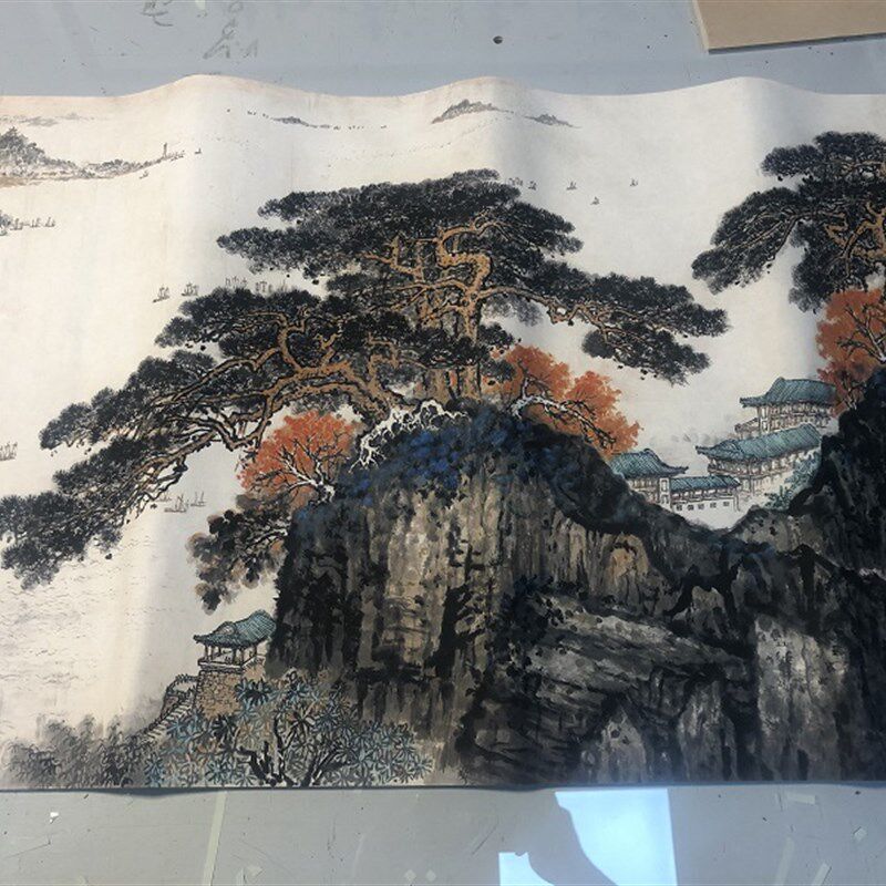 钱松岩 太湖胜境图 近现代横幅山水国画松树湖泊客厅装饰画微喷