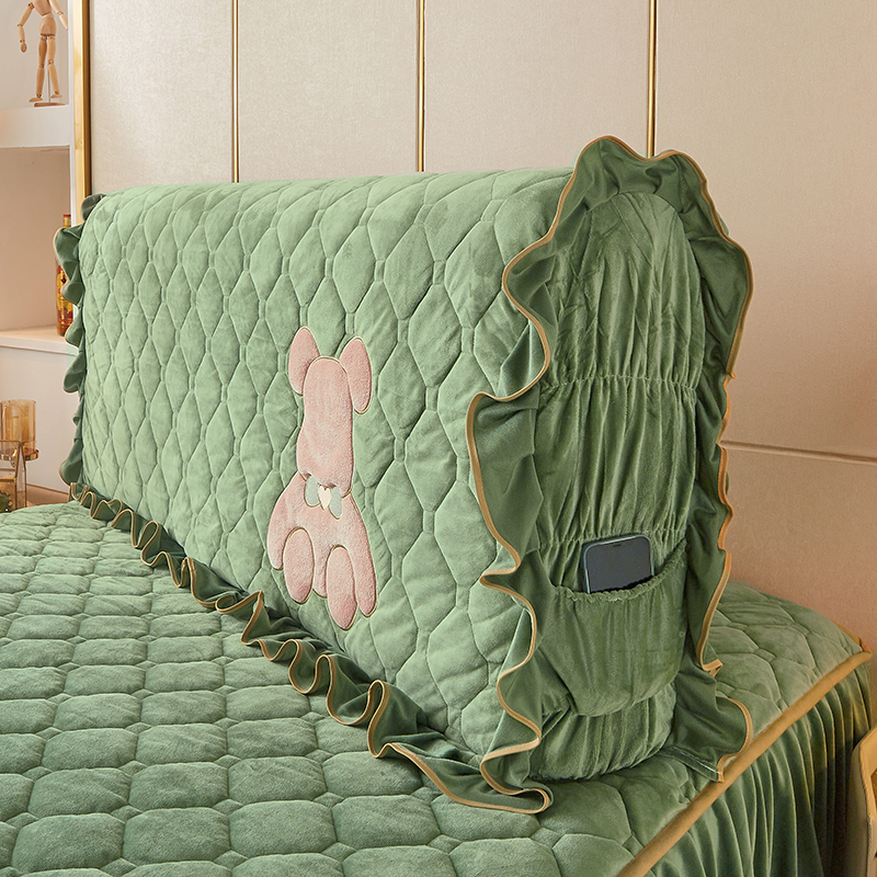 水晶绒床头罩加厚刺绣软包床头1.8m实木皮床夹棉防尘靠背保护