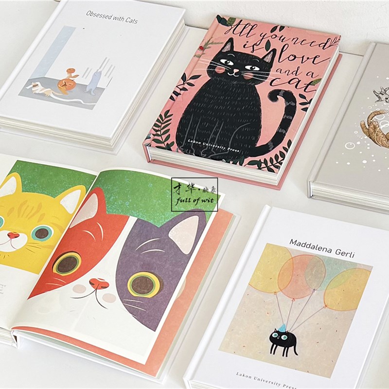 儿童房绘本插画故事样板间装饰真书卡通猫咪摆件英文仿真道具书籍
