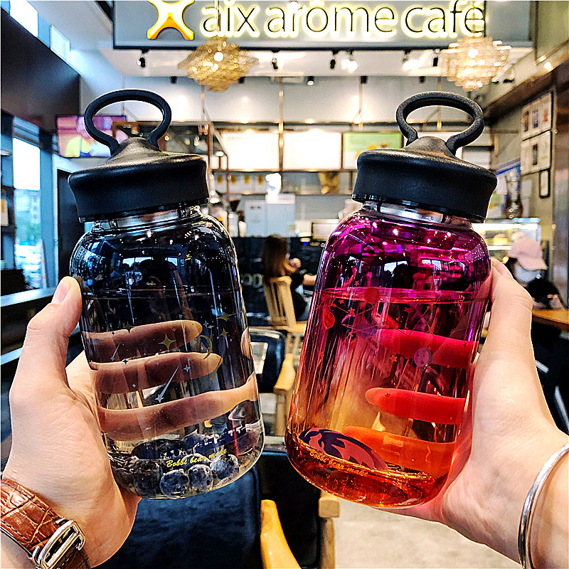 韩版潮流磨砂带茶隔星空玻璃水杯男女学生便携隔热创意随手杯杯子