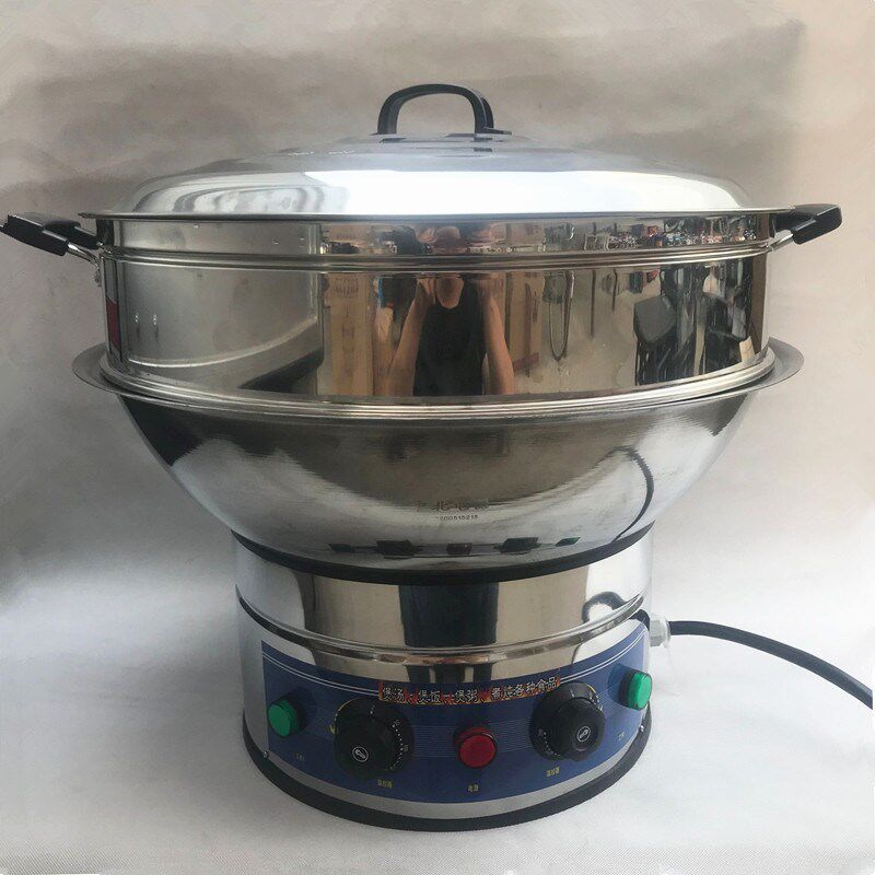 中北超大不锈钢电锅 工地食堂饭店50cm-60cm电炒锅 一体蒸锅4500W