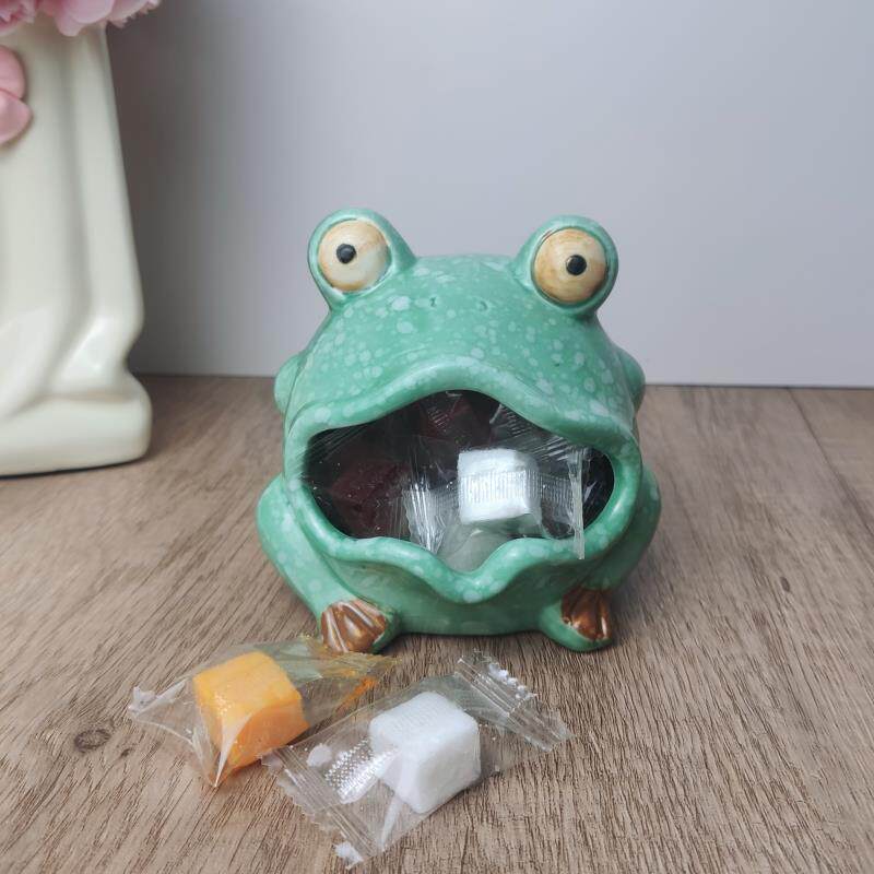 创意陶瓷大嘴青蛙糖果罐摆件家居客厅茶几桌面烟灰缸装饰乔迁礼品