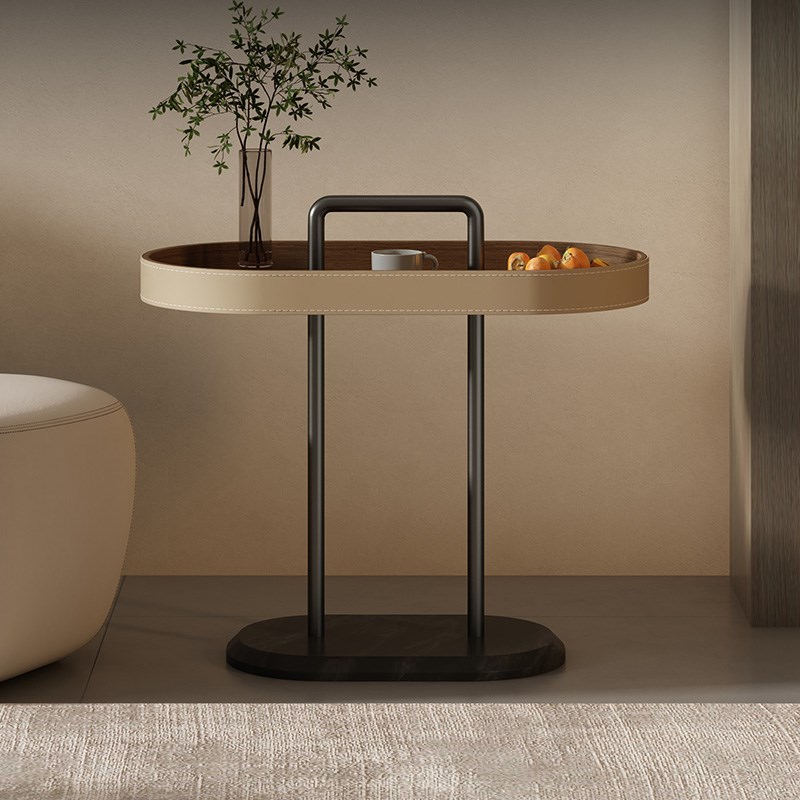 高级感意式极简马鞍皮边几客厅沙发侧边小茶几设计师卧室床头角几