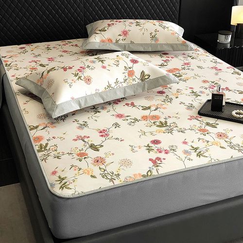 田园风冰丝凉席可水洗可折叠席子家用床笠三件套透气凉爽夏季新款