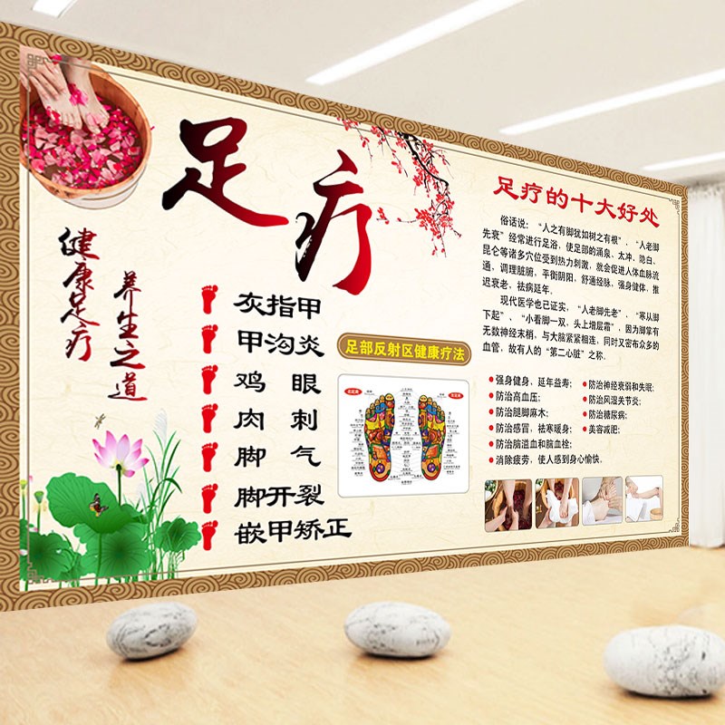足疗店壁画专业装饰宣传广告图修脚泡脚足浴养生足疗保健背景墙纸