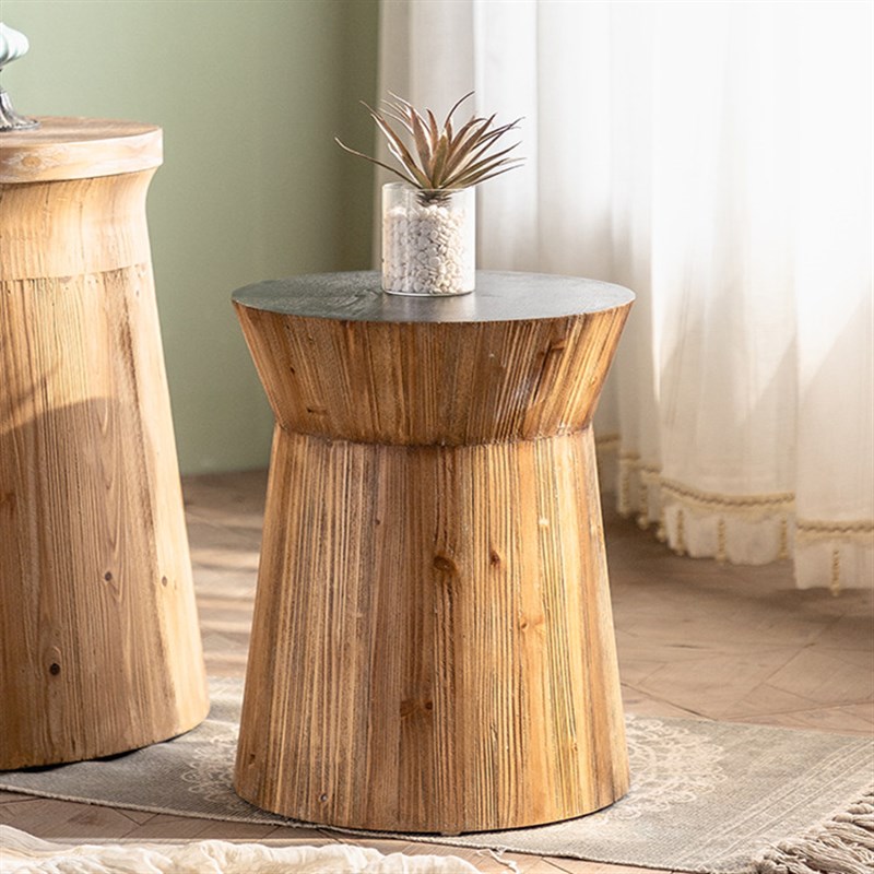 创意实木复古做旧边几客厅沙发边小圆桌民宿家用木墩摆件小茶几