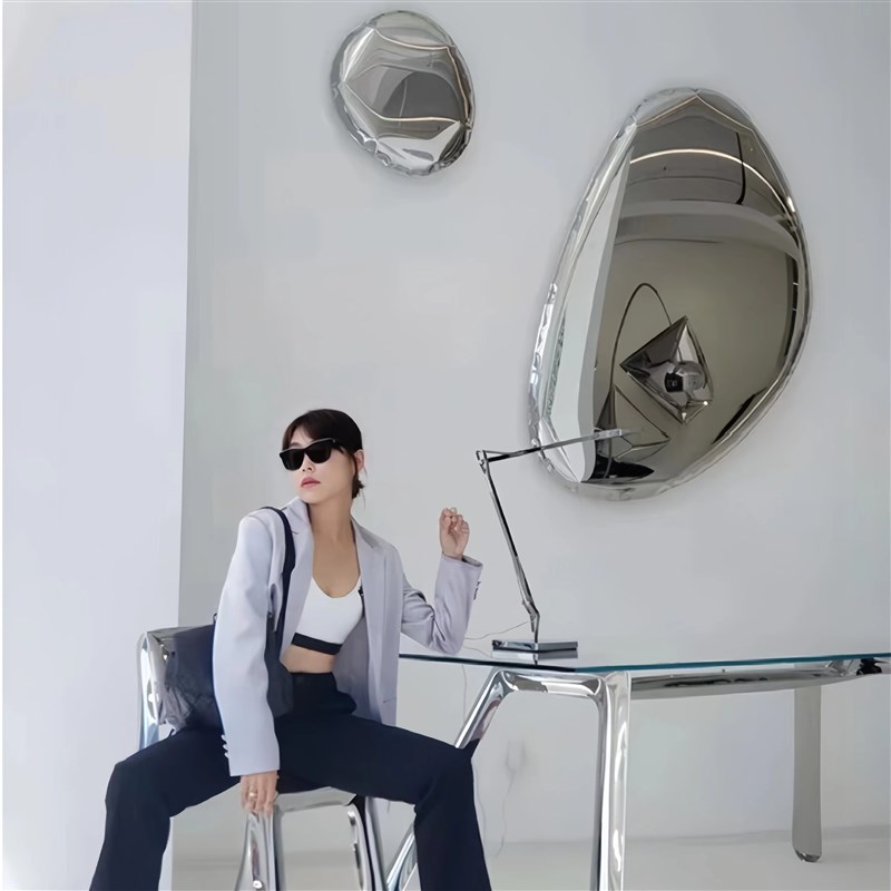 室内不锈钢鹅卵石水滴创意挂件家居酒店壁饰美陈金属镜面雕塑摆件