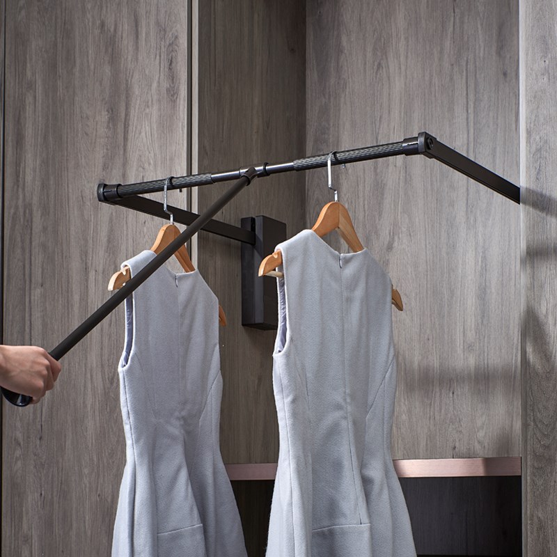 雷洛衣帽间下拉式升降铝合金伸缩晾衣架衣柜内阻尼自动缓冲挂衣杆