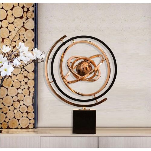 欧式大理石电镀地球仪家居摆件样板房客厅餐桌五金软装金属装饰品