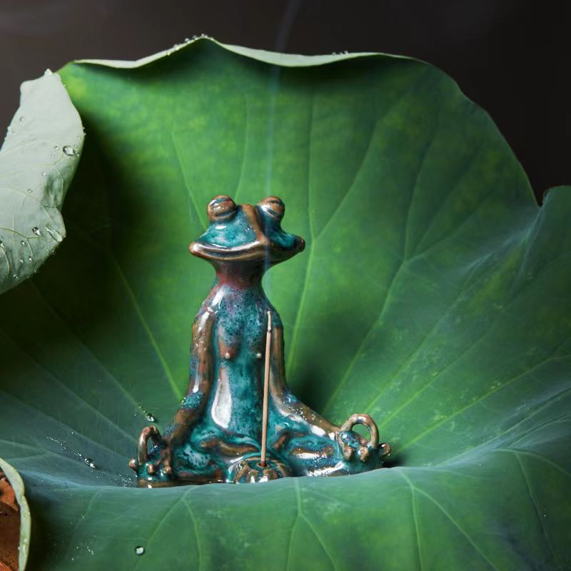 永春钧窑青蛙香插陶瓷创意小摆件钧瓷线香茶道香道点香器茶桌萌宠